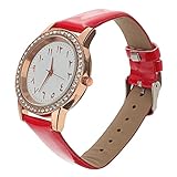 Garneck Damen Armbanduhr mit PU Lederarmband Verstellbar Modisch mit Funkelndem Schmuckstein Business und Alltagsuhr für Frauen Stilvoll und Vielseitig Rot