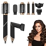 Journeyside Airstyler Set 6 in 1, Professioneller Warmluftbürste Set 1000WFaltbarer Haartrockner mit Diffusor, Lockenstab Automatisch, Glätteisen, Zum Styling,Locken,Volumisieren und Glätten