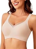 Arisefrom BH Spitze V Nahtlose BHs für Frauen Wireless Push Up Komfort Weich Ohne Bügel Vollabdeckung T-Shirt-BH Atmungsaktiv, khaki, L