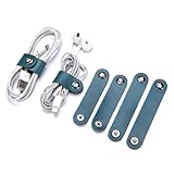 GreatRise 8 Stück Leder Kabelbinder Tragbare Kabelhalter Set Wiederverwendbare Kopfhörer Kabelbinder USB-Kabel Lederband Kabelclips Kabelmanagement für Reise, Zuhause, Schule Und Arbeit Marineblau