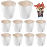 GOMETY 10 Stück Selbstwässernder Blumentopf, Selbstbewässerungstopf Klein mit Wasserstandsanzeiger, 7.5x8.5cm Kräutertopf mit Bewässerungssystem aus PP Plastik für Küche Balkon Fensterbank(Weiß)