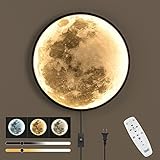 LED Mond Wandleuchte Modern Dimmbar mit Fernbedienung 3D Mond Wandlampe mit Schalter 31W Mond Lampe Nachttischlampe mit Kabel Runde Lampe Mond Nachtlampe Wandbeleuchtung für Schlafzimmer Kinderzimmer