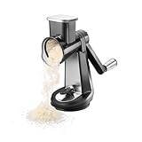 GEFU Trommelreibe mit 3 Trommeln – fein, grob & Scheiben, Stößel, hoher Standfuß, Vakuumsaugfuß, leicht zu reinigen, Kunststoff/Edelstahl