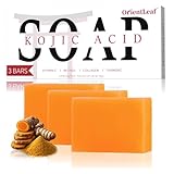 ORIENTLEAF kojic acid soap, turmeric soap, kurkuma seife für dunkle Flecken, frischer Zitrusduft, sanft zur Gesichts- und Körperwäsche mit Vitamin C, Sheabutter, Retinol, Olivenöl, Kollagen (3er-Pack)
