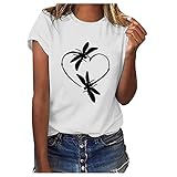 Tshirt Damen Drucken T-Shirt Bluse Kurzarm Shirt Rundhalsausschnitt Locker Frauen Oberteile Sommer Alltag Crop Top Sport T-Shirts Teenager Mädchen Kleidung Y2k Sommerkleidung