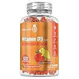 Vitamin D3 Kinder Gummibärchen - 1000IE Vitamin D3 als Cholecalciferol - 120 Orangen Fruchtgummies - 1 Gummie alle 2 Tage - Alternative zu Tropfen - maxmedix