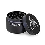 HIZEN Basic Grinder Ø 49mm, 4-teilige Kräutermühle, Crusher Set für getrocknete Kräuter, Pollen, Blüten, Gewürze mit Pollenfach und Schaber (Schwarz)