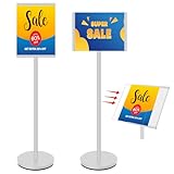 VAIIGO DIN A4 Plakatständer, Höhenverstellbar Infoständer, Schwerlast-Aufsteller, Präsentationsständer für Horizontal & Vertikal, Werbeaufsteller für Büro & Shop, Kundenstopper (A4, Silber)