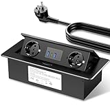 Versenkbare Steckdosenleiste 2 Fach mit USB C PD 20W, Mehrfachsteckdose Schreibtisch mit 3 USB, 1,8M Kabel