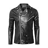 ORDOBO Lederjacke Für Herren - Pu-Lederjacke Mit Reißverschluss Lässiger Punk-Stil Große Größe Herbst/Winter Langärmelig Winddicht Warm Schwarz Größe M