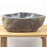 Oriental Galerie Premium Handwaschbecken aus Flussstein Naturstein Aufsatzwaschbecken Findling Grau 48 cm M35