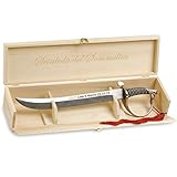 Renoir Champagnersäbel MIT Gravur (z.B. Namen, Datum) in schöner Geschenkbox aus Holz, hochwertiger Säbel für Champagner, Champagneröffner