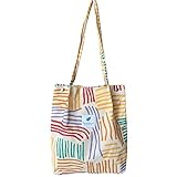 KEYRI Groß Umhängetasche Cord Tasche Damen Shopper Tote Bag Handtasche Schultertaschen Ultraleicht Umhängetasche Bunt Gestreift Einkauftasche Fashion Stofftasche für Alltag Arbeit Büro Schule (Farbe)