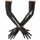 GREEFEI Schwarz Latex Lange Handschuhe für Frauen Männer, Länge 22inch für Cosplay Party Clubwear Handschuhe (Medium)