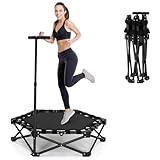 Fitness-Trampolin, tragbares 101 cm/39,76 Zoll faltbares Rebound-Trampolin,leises Design,Tragkraft 200 kg, Verstellbarer Griff,5-Gang-Höhenverstellung, für Heimtraining von Erwachsenen (Schwarz-L)