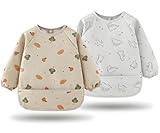 MOJINL Baby Lätzchen mit Ärmeln, Weiches und Hautfreundliches Ärmellätzchen, Wasserdichtes Lätzchen Baby mit Langen Ärmeln, Maschinenwaschbar, 2 Stück