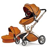 Hot Mom Kinderwagen 2in1 Set Klassik Kombikinderwagen mit Alu-Rahmen/Vollgummireifen (Braun)