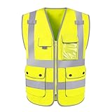 HYCOPROT Sicherheitswesten Warnweste Hohe Sichtbarkeit Sicherheit Reflektierendes Weste Executive Manager Workwear Jacke Zip Band Brace Handytasche Ausweishalter (XL, Gelb)