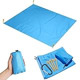 Miayical Stranddecke, Campingdecke, Picknickdecke, wasserdichte Strandmatte, mit 4 Erdankern und Karabiner, für Reisen, Camping, Wandern, Strand und Outdoor, Tragbar, Faltbare, 110 × 150 cm, Blau