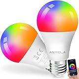 ANTELA Alexa Glühbirne E27 9W, Smart WLAN LED RGB Dimmbare Birne Lampe, App Steuern Kompatibel mit Google Home, Warmweiß (2700K) Kaltweiß (6500K), Kein Hub Benötigt, 2 Stück