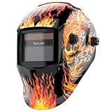 TOOLIOM True Color Schweißhelm, Automatische Verdunkelung, Schweißmaske mit Schattierungsbereich 9-13, Großes Sichtfeld Solarbetriebene Schweißhaube, Flaming Skull Style für TIG MIG ARC