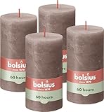 Bolsius Rustik Stumpenkerzen - Taupe - Set 4 Stück - Dekorative Haushaltkerzen - Länge Brenndauer 60 Stunden - Unparfümierte - Natürliches Pflanzenwachs - Ohne Palmöl - 13 x 7 cm