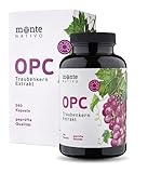 OPC Traubenkernextrakt Monte Nativo | 240 Kapseln, 800mg Extrakt mit 528mg OPC pro Tag | Vegan | OPC Kapseln - aus französischen und italienischen Weintrauben | OPC Kapseln hochdosiert | Herg. in DE