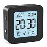 LATEC Wecker Digital, Digitaler Wecker Batterie Alarm Clock, Klein Reisewecker Digital Uhr mit Temperaturanzeige, Snooze, 3 Lautstärken und Hintergrundbeleuchtung (Inklusive Batterie) Schwarz