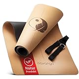 navango® Yoga Matte Kork | Inklusive Yogagurt | 4mm Dicke | Natürliche Dünne Yogamatte aus Naturkautschuk und Kork | Mit Hilfslinien | Yogamatte Rutschfest & Sweat Proof | Yoga Set Tragegurt
