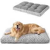 EHEYCIGA Hundebett Grosse Hunde Waschbar, 104x68cm, XL Hundekissen Flauschig für große Hunde, Kuschelig Umkehrbare Hundematte mit Kunstpelz und Kunstleinen, Grau