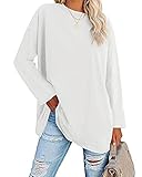 Ebifin Oversize Langarmshirt Damen Longshirt Rundhalsausschnitt Oberteil Langarm T Shirts Pullover Basic Tunika Tee Tops.Weiß.XL