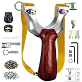 Professionelle Zwille Set rotem Massivholzgriff Steinschleuder – Ergonomisches Design Edelstahl Slingshot 6 Gummibänder 100 Tonkugeln 100 Stahlkugeln Hüfttasche – Für Zielübungen & Outdoor-Training