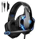 PHOINIKAS Gaming Headset für PS4/PS5/PC/Xbox One/Switch, Mikrofon mit Geräuschunterdrückung, LED-Leuchten, 50MM Ohrenschützer, Über-Ohr-Kopfhörer mit 3.5mm Kabel