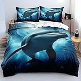 Generisch Delfin 3D-Bedruckte -Federbettdeckenhülle - 100% Microfaser 135x200 cm Unter dem Meer 3-Teiliges Bettwäsche-Set mit 2 Kissenbezügen, mit Reißverschluss und Eckbändchen