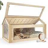 noviclass® Hamsterkäfig Glas Theodore - Hamstervilla aus Lindenholz und Acrylglas - 100 x 55 x 50cm - Inkl. Hamsterrad - Nagarium- - Ausreichende Belüftung - Klappbarer Deckel