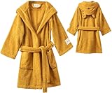 PandaHome Bademantel Kinder, Kinderbademantel für Jungen und Mädchen aus 100% Baumwolle, Morgenmantel mit Kapuze, Schnelltrocknend Weich Saugstark Bademäntel 400 g/m² (Senfgelb, 7-8 Jahre)