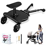 ENERHUB Buggy Board mit Sitz, Trittbrett für Kinderwagen Universal, Universal Stehbrett für Geschwisterwagen, Kompatibel mit 99% Aller Kinderwagen, für Kinder von 2-6 Jahren Tragkraft 25kg(Schwarz)