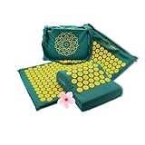 Akupressurmatte mit Kissen - perfekt für Anfänger (Memoryschaum passt sich an) - Entspannung pur - 100% Baumwollbezug - Akkupresumatte grün