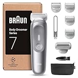 Braun Bodygroomer Series 7, +8 Zubehörteile, mit Smartlight & SkinGuard, 100 Min Akku, Sanft in empfindlichen Bereichen, Trimmen & Rasieren mit SensitiveTrim-Aufsatz, wasserdicht, BG7555, Grau