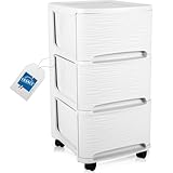 Schubladenschrank mit Rollen Rollcontainer mit 3 Schubladen Rollschrank Kunststoff Rollwagen (Weiß)