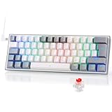 Redragon K617 Fizz 60% Deutsches QWERTZ-Layout Gaming-Tastatur, RGB Verkabelte Gaming Tastatur, 62 Tasten, Hot Swap Rote Schalter, Programmierbare Tasten, Abnehmbares USB Type C Kabel - Grau & Weiß