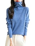 Chanyarn Damen 100% Merinowolle 2024 First-Line Ready to Wear Langarm nahtlosem Elegant Strickpullover Herbst Winter Kaschmir Rollkragenpullover (Stern Blau,M)