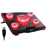 KLIM Cyclone - Laptop Kühler - NEU 2024 - Ständer - Maximale Kühlung - Verhindere Ãœberhitzung - Schütze Dein Laptop - 5 Lüfter 2200 & 1200 RPM - Cooling Pad für Computer PS5 PS4 Xbox One - Rot