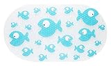 Bizzu Large Non-Slip Baby Bath Mat with Strong Suction Cups, Baby Bath Tub Time Essentials, Blue Fish