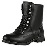 VAN HILL Damen Schnürstiefeletten Profil Sohle Stiefeletten Leder-Optik 196671 Schwarz Grau Silber 39