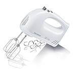 SEVERIN Handmixer, Handrührgerät mit 5 Geschwindigkeitsstufen, praktischer Handrührer mit 2 Edelstahl-Rührbesen und -Knethaken, Weiß, HM 3820