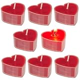 8er Set Teelicht in Herzform - ca. 4 x 4 cm - Wählbare Farben Rot oder Weiß - Romantische Beleuchtung für jeden Anlass (Rot)