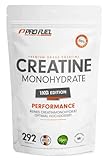 Creatin Pulver 1kg / 1000 g reines Creatin Monohydrat Pulver in mikronisierter Qualität - Kreatin Monohydrat optimal hochdosiert - Creatin-Pulver ohne Zusätze, 100% vegan, Vorrat für 292 Tage