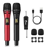 Kabellose Mikrofone, TONOR UHF Duales Karaoke Mikrofonset mit wiederaufladbarem Empfänger. Kabelloses dynamisches Mikrofon, Mikrofon-Set für Singen, Hochzeiten, Party, Ansprachen TW320 Schwarz & Rot