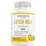 Lutein 50mg aus Ringelblume | 365 Tabletten | Vitamine für die Augengesundheit | Nahrungsergänzungsmittel ohne GVO und Gluten | Hilft Blaulicht herauszufiltern | von nutrive pharma